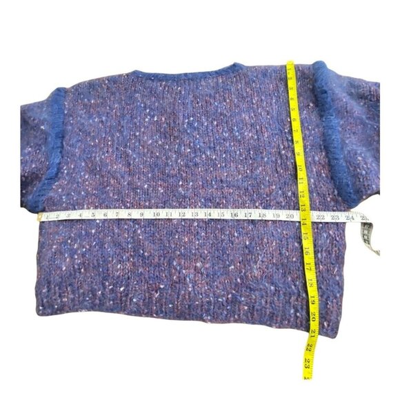 Hand Knit W's M/L Mohair Wool Oversized Sweater Drop Sleeve Trim Purple Blue - Picture 7 of 9